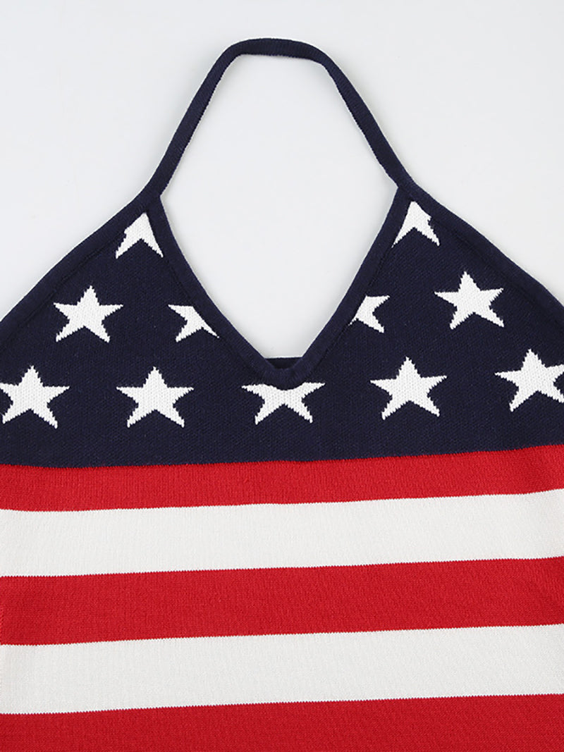 Casual Print Halter Crop Vest