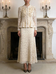 Elegant Embroidered Jacket And Pleated Long Skirt Set