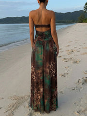 Sexy Chain Halterneck Print Slim Maxi Dress