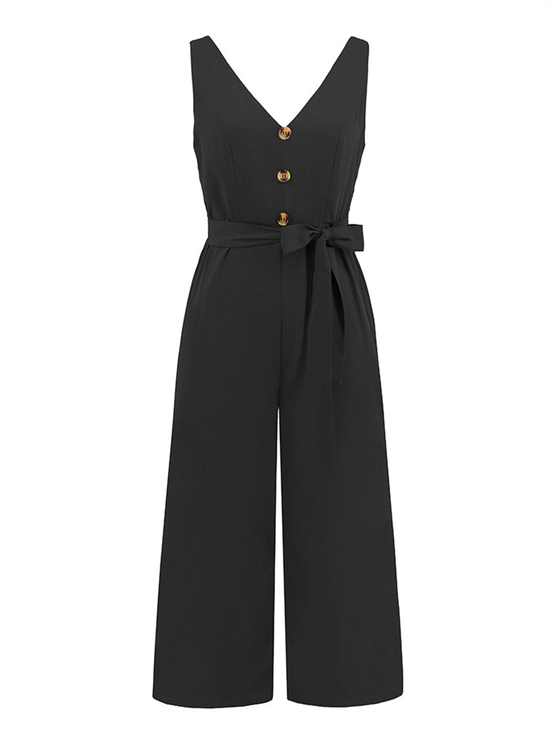 Casual V Neck Slim Jumpsuit