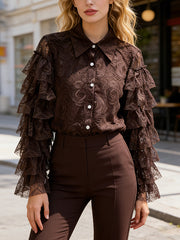 Fashion Ruffle Patchwork Lace Blouse