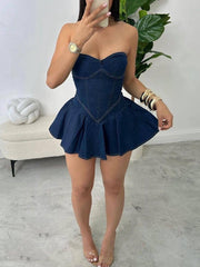Sexy Strapless Denim Corset Mini Dress