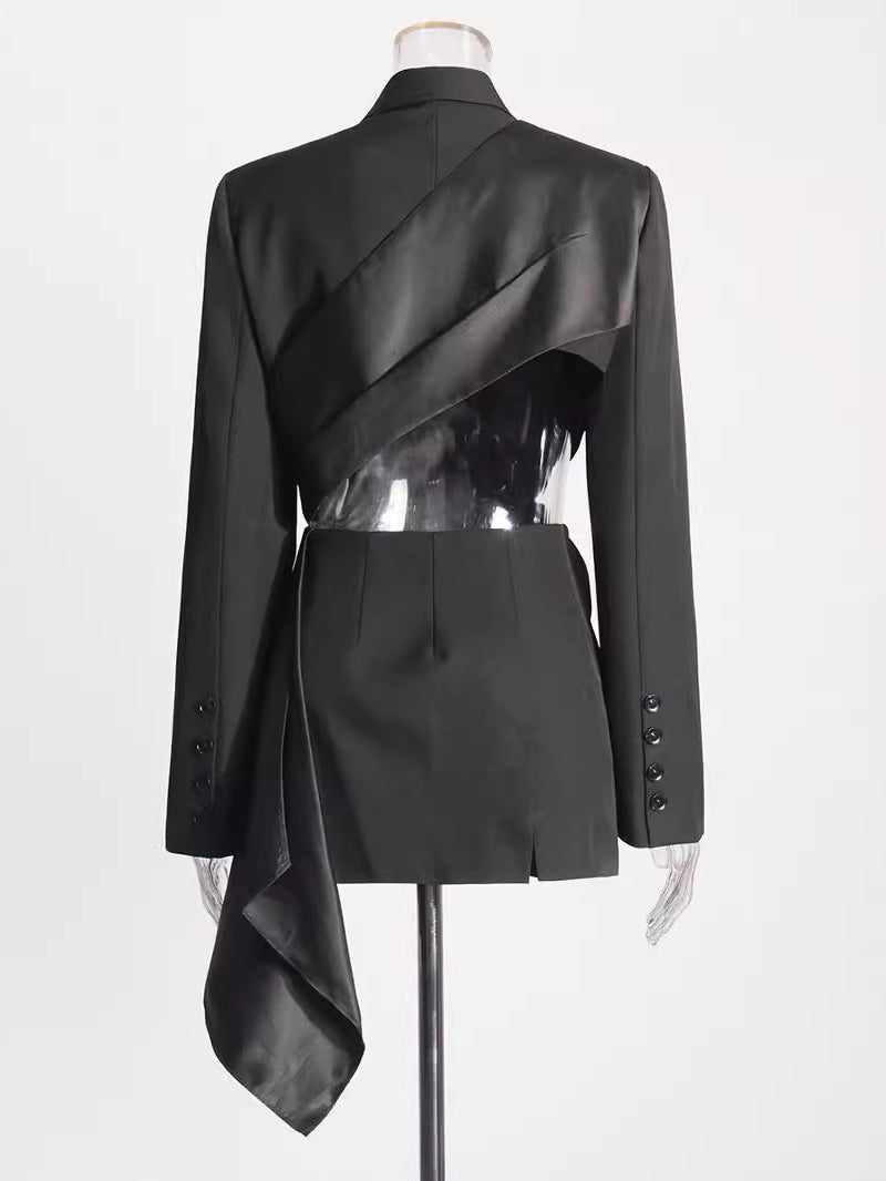 Spliced Bowknot Asymmetric Cutout Blazer