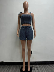 Fashion Denim Tank Top And Matching Shorts Sets