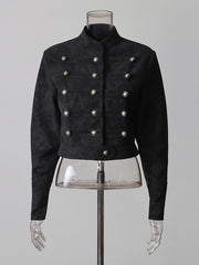 Military Button Stand Collar Crop Jacket-boutique