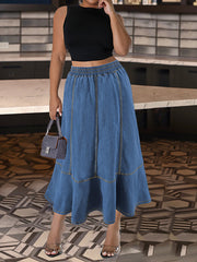 Fashion Elastic Waist Patchwork Denim Skirt