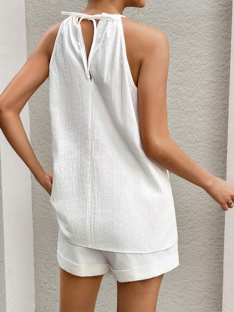 Casual Cut Out Sleeveless Cardigan Shorts Sets
