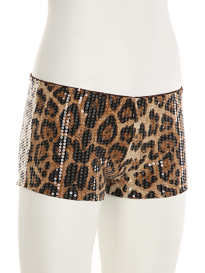 Sexy Sequin Leopard Print Micro Shorts