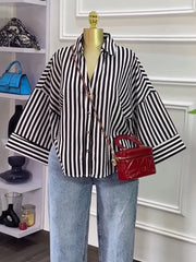 Elegant Long Sleeve Striped Loose Blouse