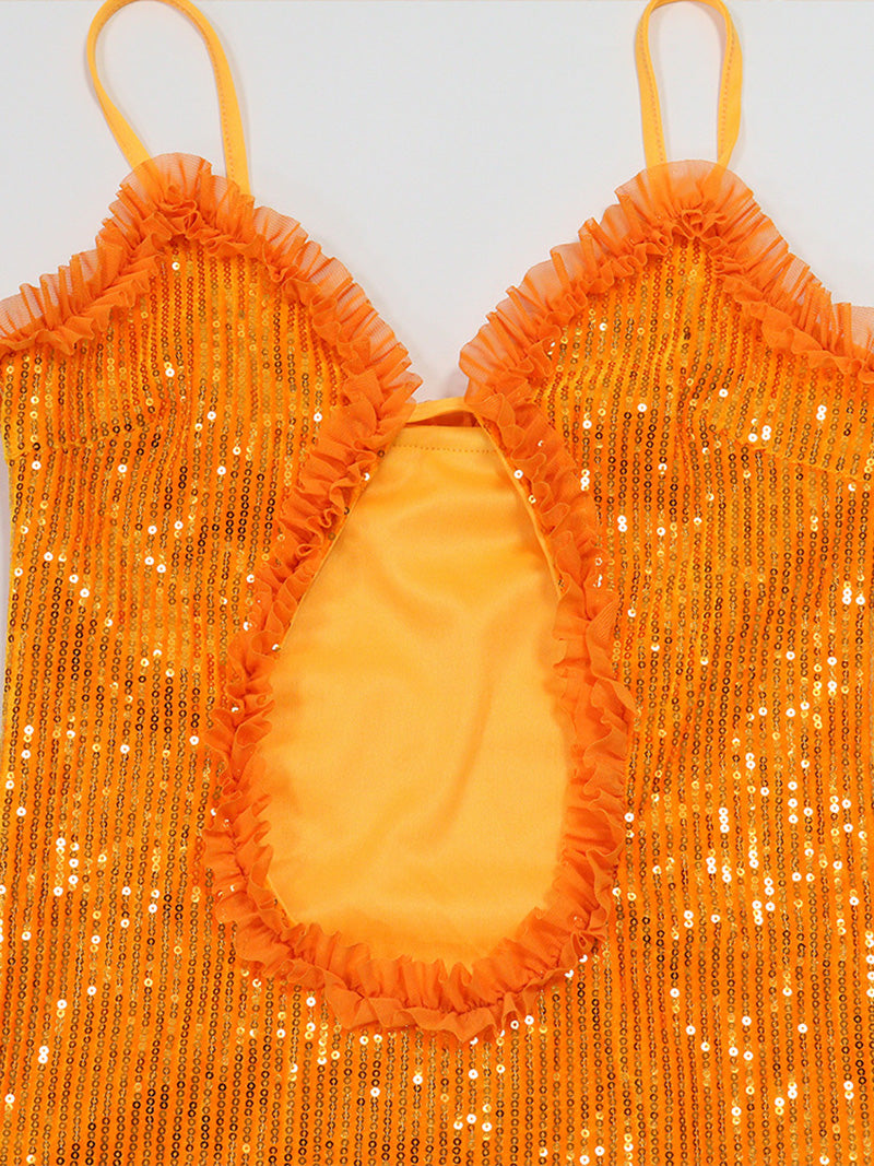 Sexy Ruched Hollow out Sequin Mini Dress