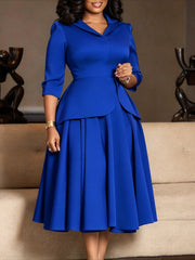 Layered Look Peplum Pleated Midi Dress