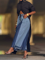 Fashion Drawstring Pleat Wide-Leg Jeans