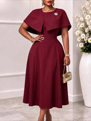 Brooch Cape Sleeve A Line Midi Dress
