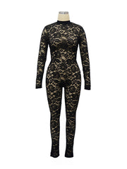 Sexy Lace See Through Jumpsuit Slit Skirt Sets