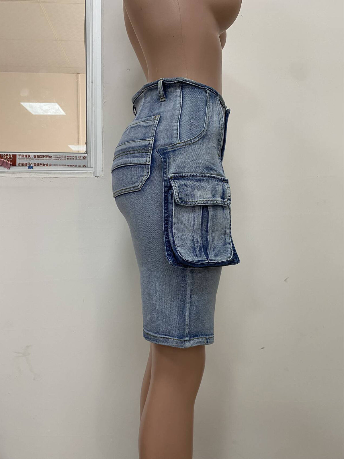 Casual High Waist Stretch Cargo Denim Shorts