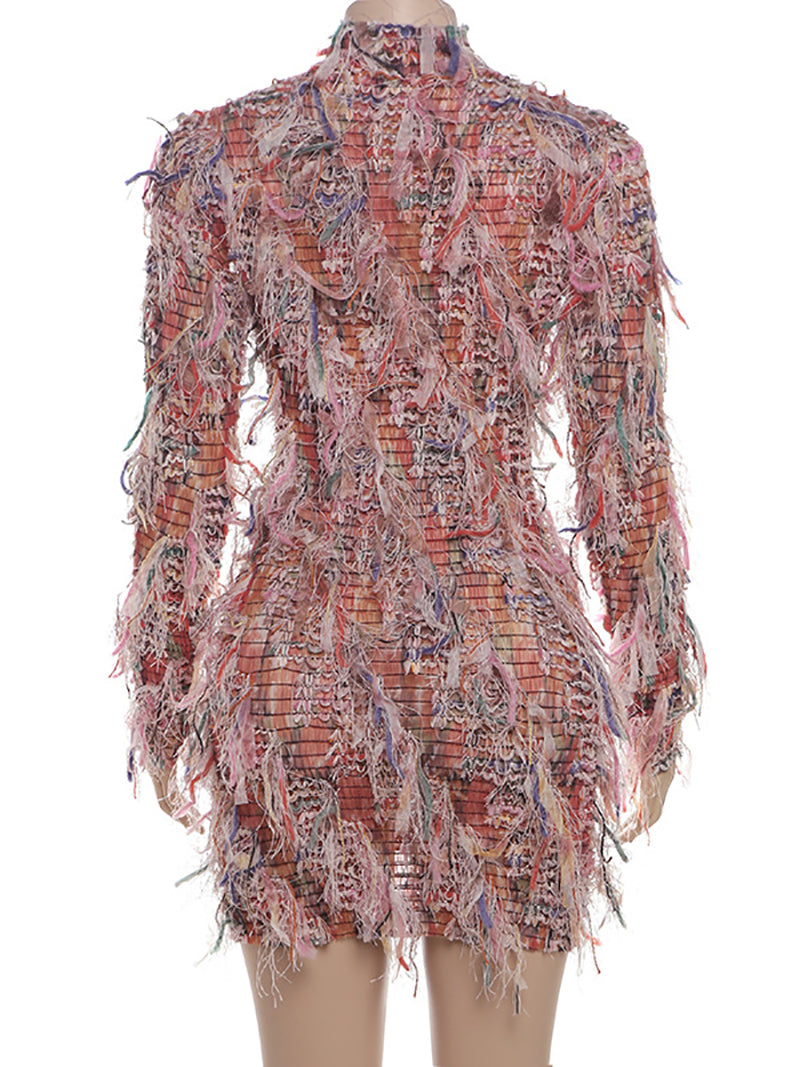 Fashion Street Style Fringe Package Hip Mini Dress