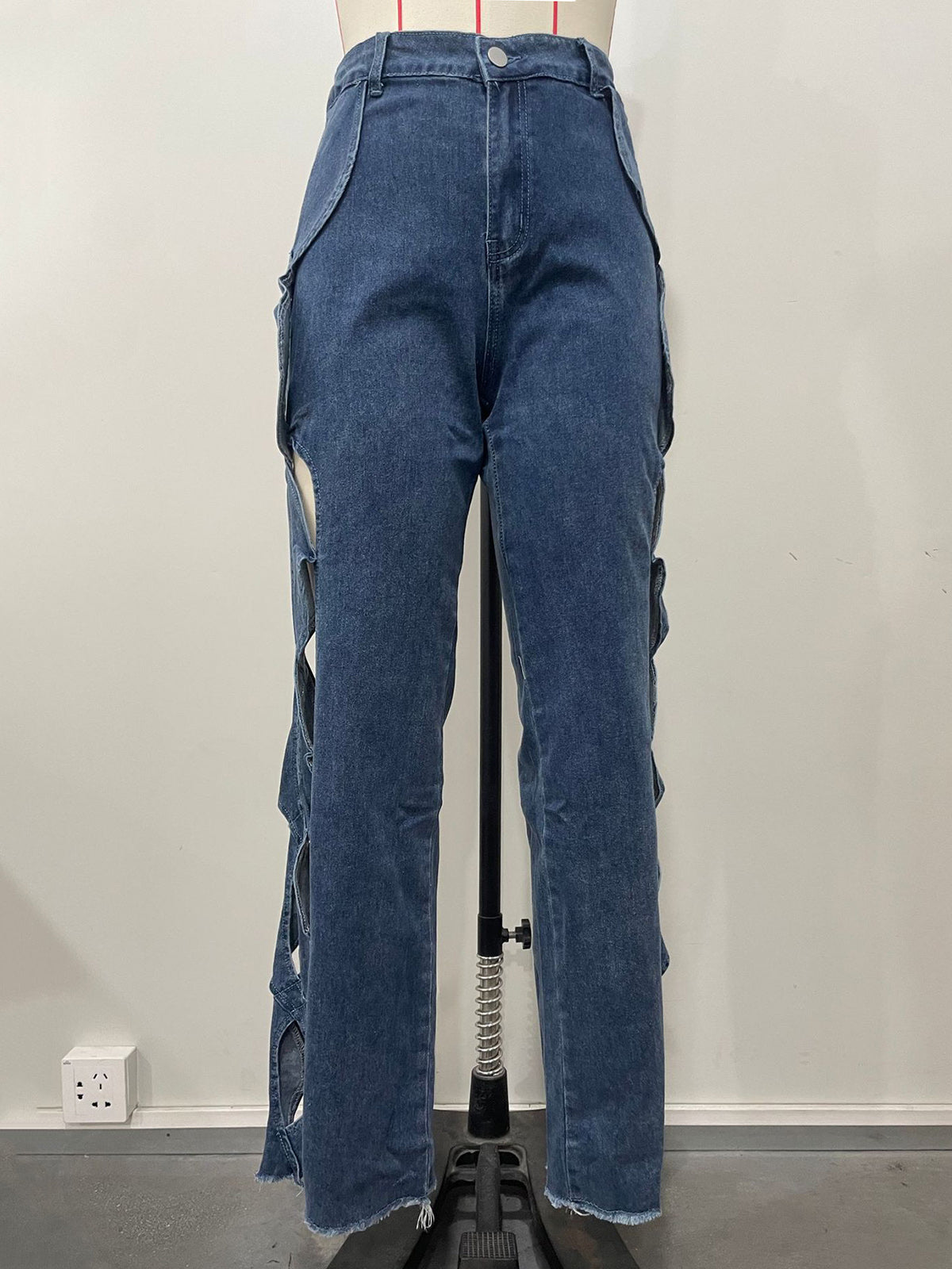 Fashion High Waist Cutout Hollow Out Cross Jeans