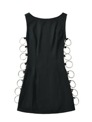 Sexy Side Hollow Out Round-Ring Mini Dress