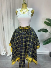 Plaid Tie Waist Asymmetric A Line Skirt