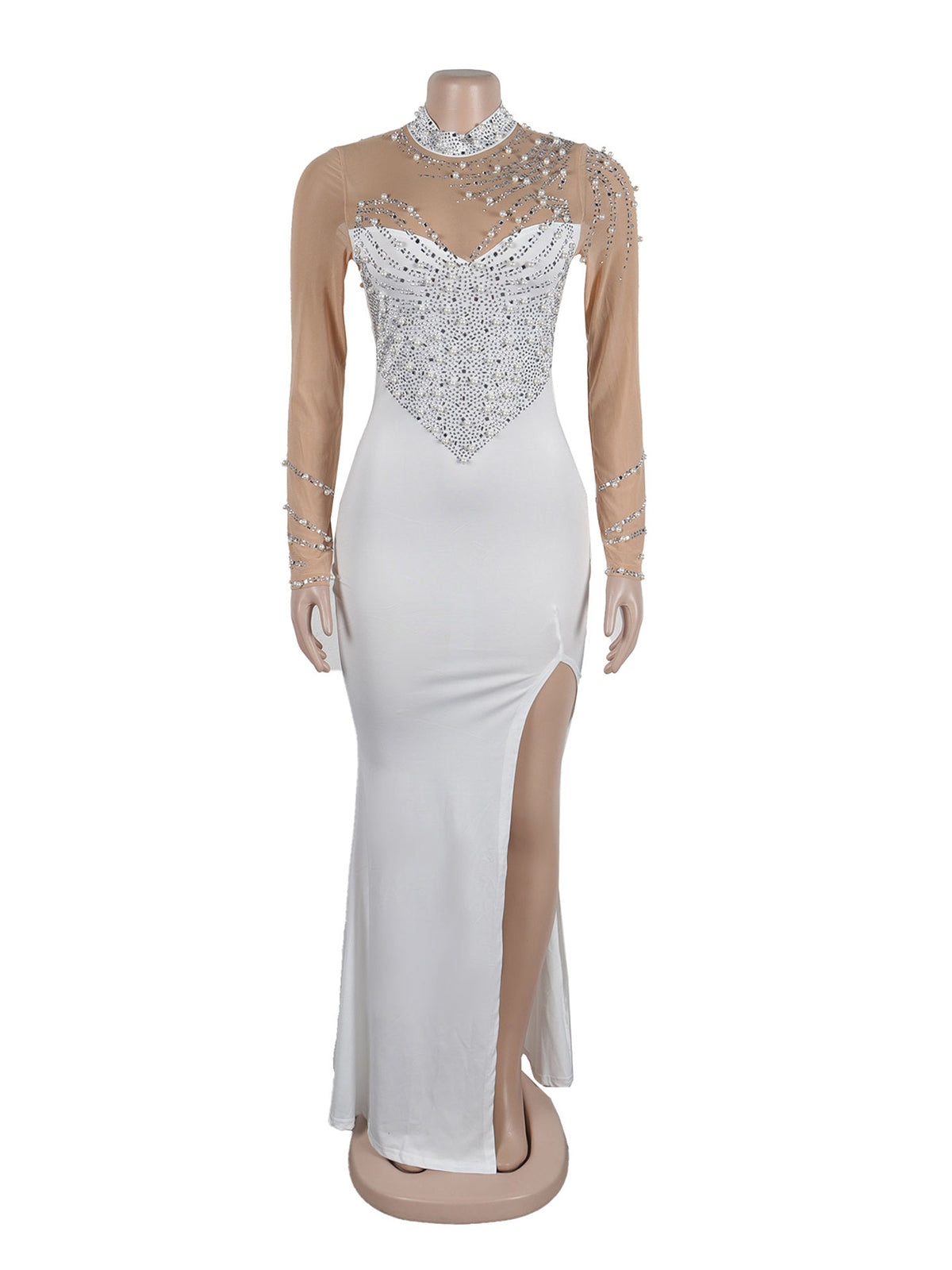 Sexy Rhinestone See through Slim High Slit Dress