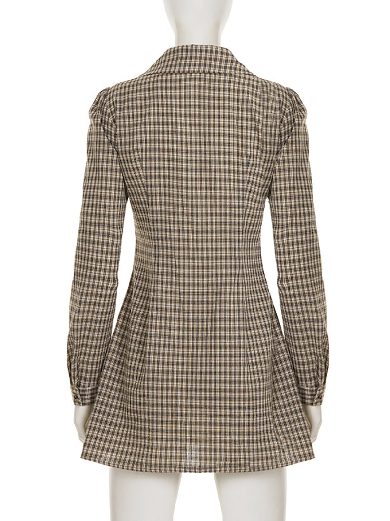 Fashion Single Breasted Plaid Shirt Dress