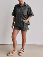 Vintage Loose Shirt Denim Shorts Sets