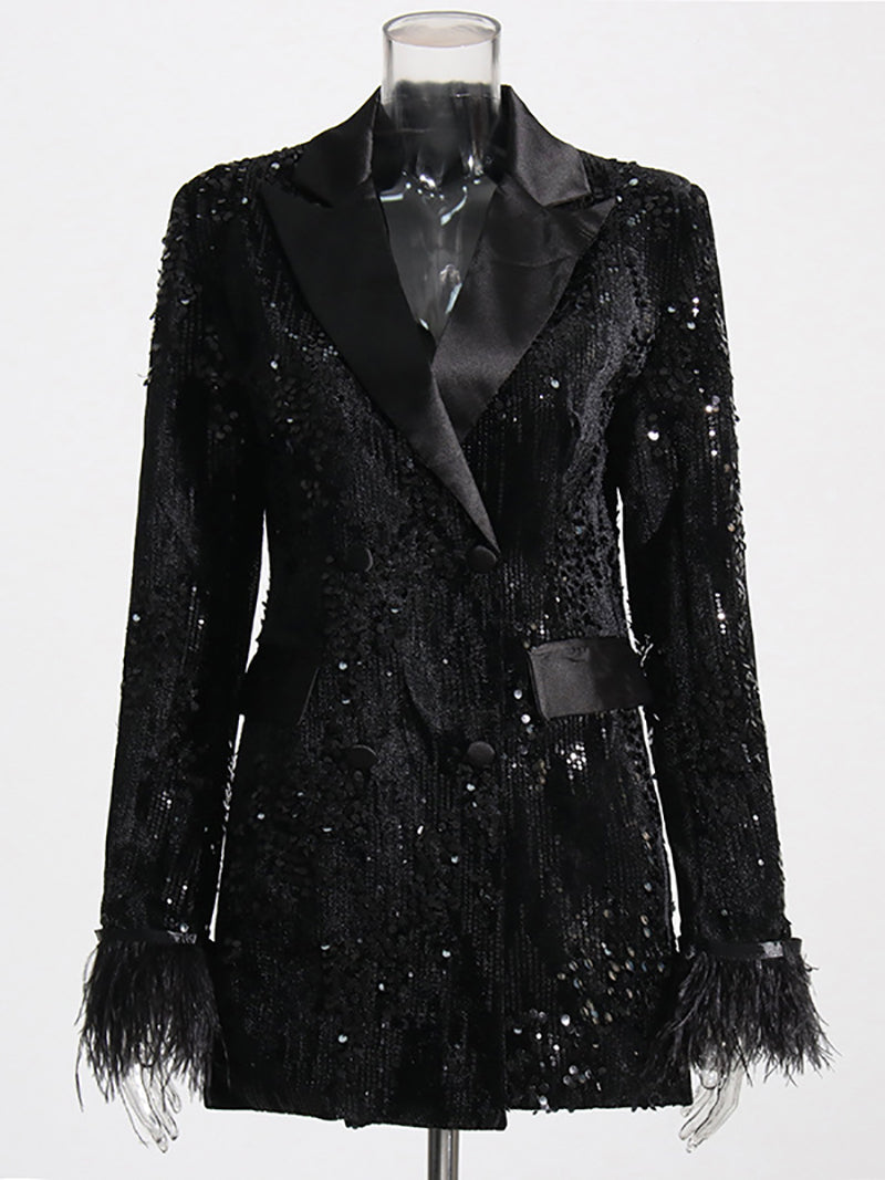 Fashion Sequin Feather Suit Jacket Coat