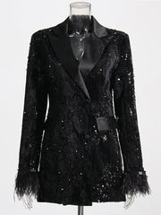 Fashion Sequin Feather Suit Jacket Coat