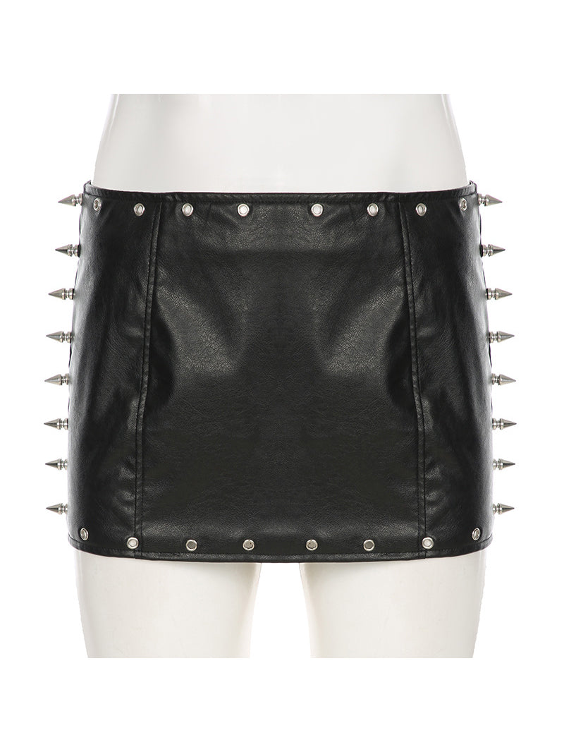 Sexy Studded Faux-Leather Low Waist Mini Skirt