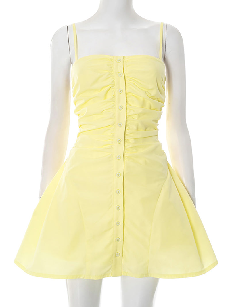 Sexy Front Button Design Spaghetti Strap Dress