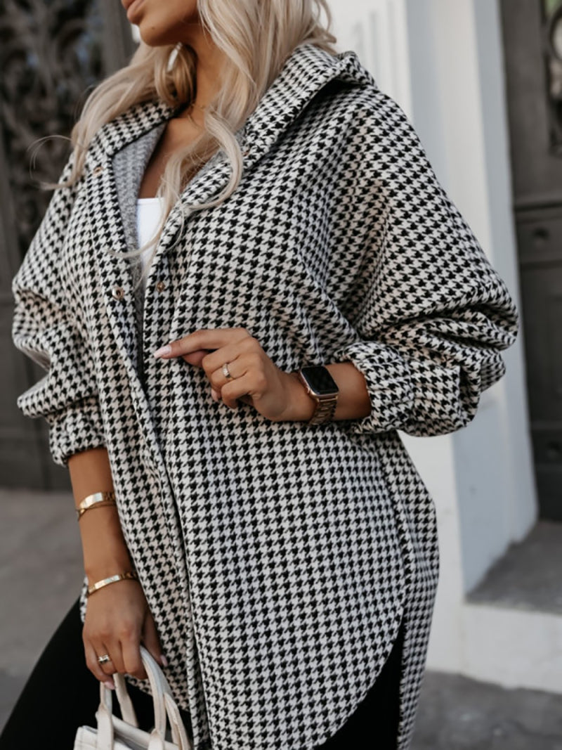 Fashion Hooded Plaid Button Loose Jacket