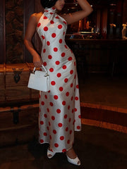 Polka Dot Bow Halter Backless Dress