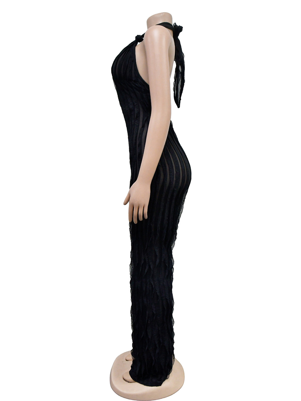 Sexy V Neck Pleat Halter See through Jumpsuit