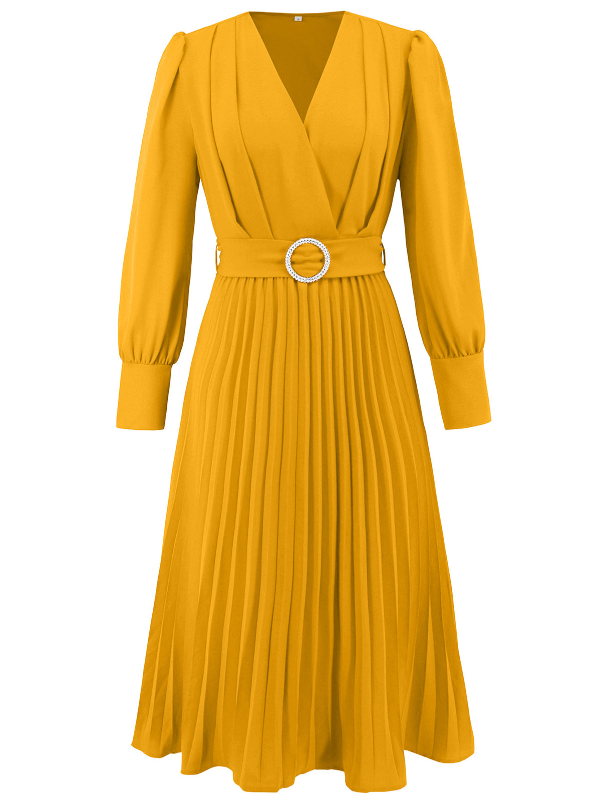 Graceful V-Neck Long Sleeve Belted Midi Dress