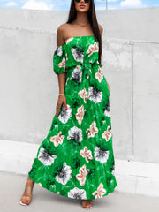 Sexy Off Shoulder Print Long Dress