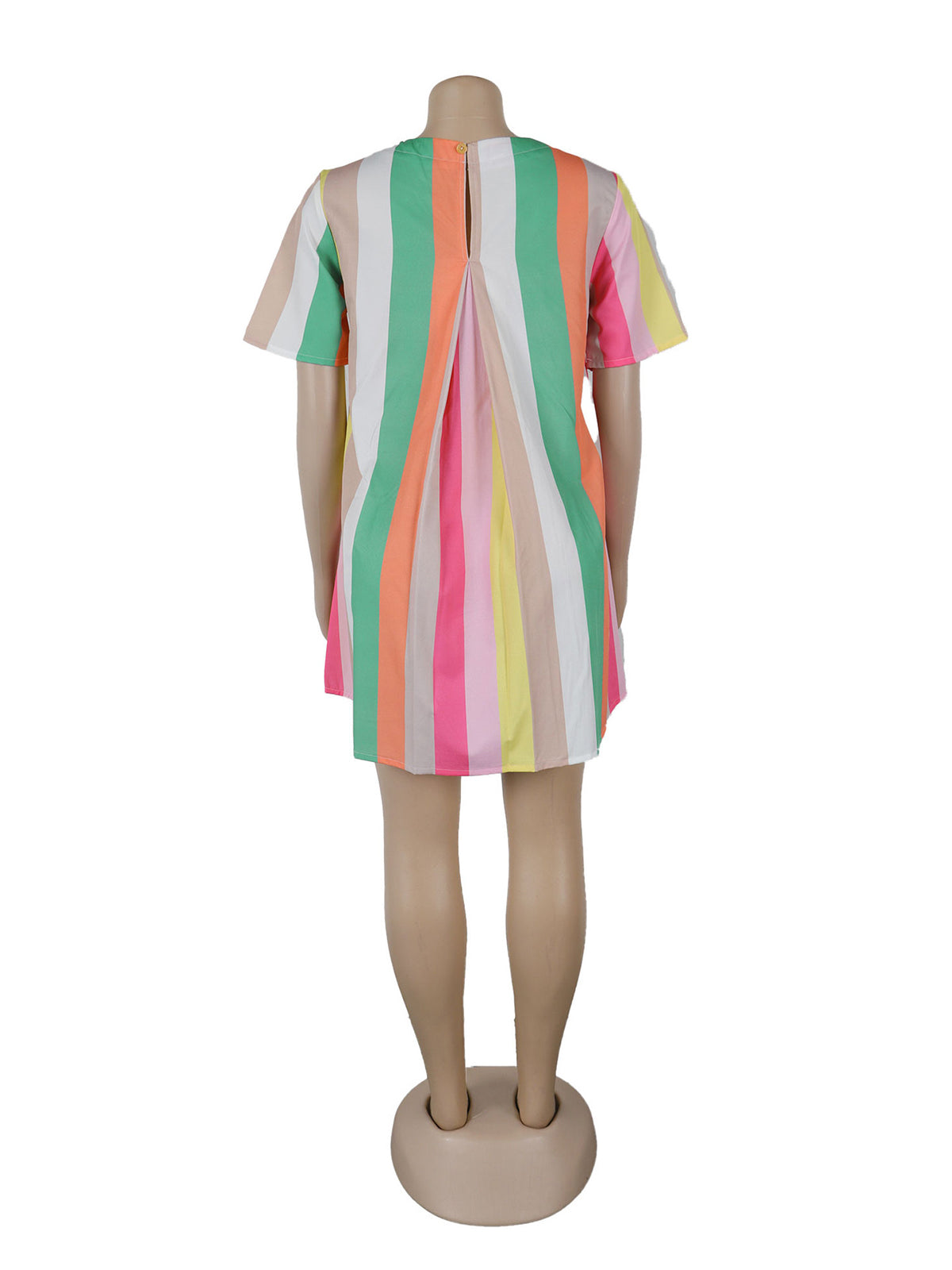 Contrast Color Stripe Print Short Sleeve Causal Dress