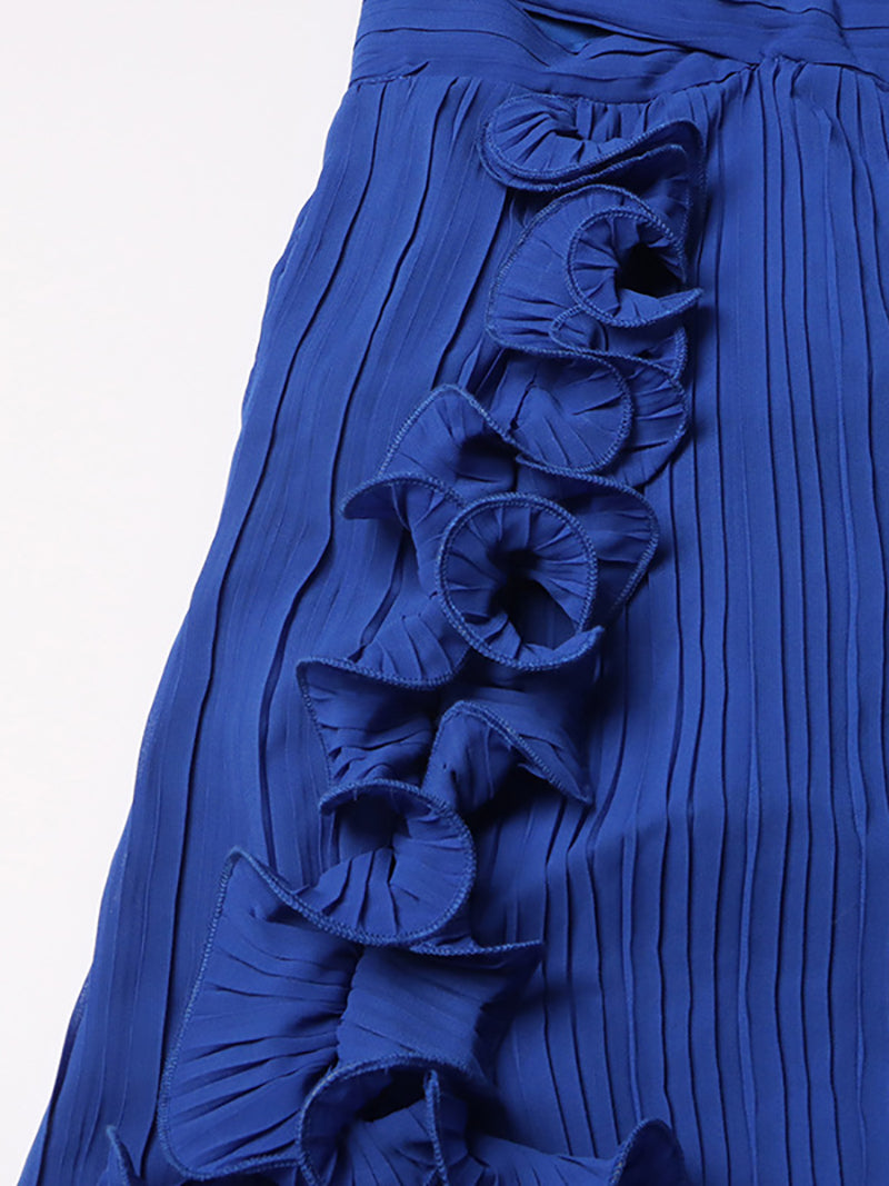 Elegant Sleeveless V-Neck Slit Ruffle Maxi Dress