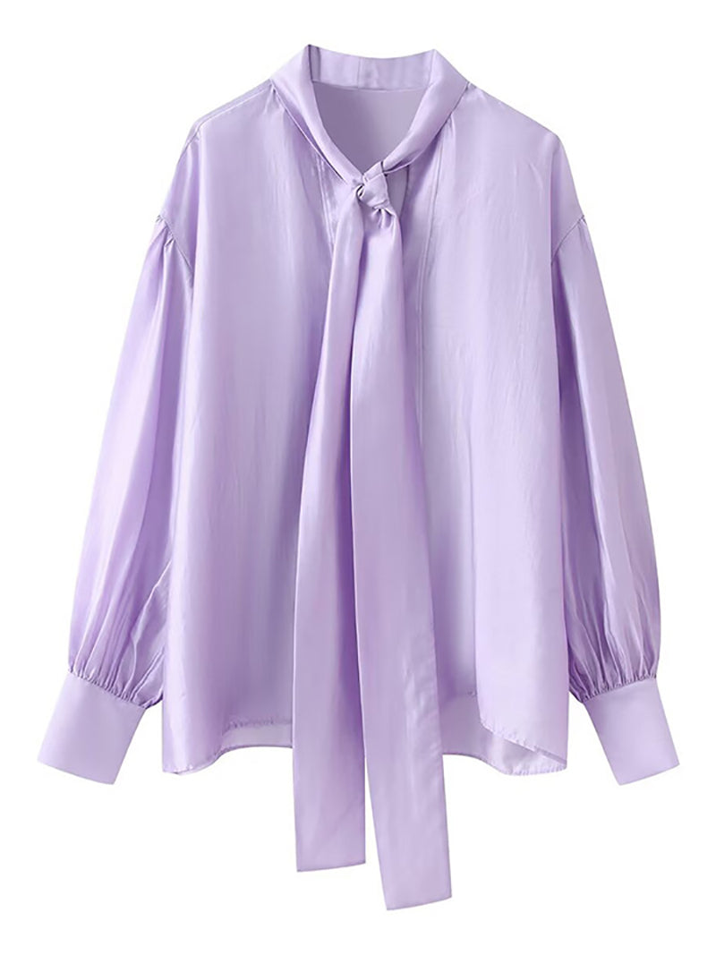 Fashion Tie Neck Silk Loose Casual Shirt