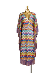 Bohemian Fringed Cape Maxi Dress-boutique