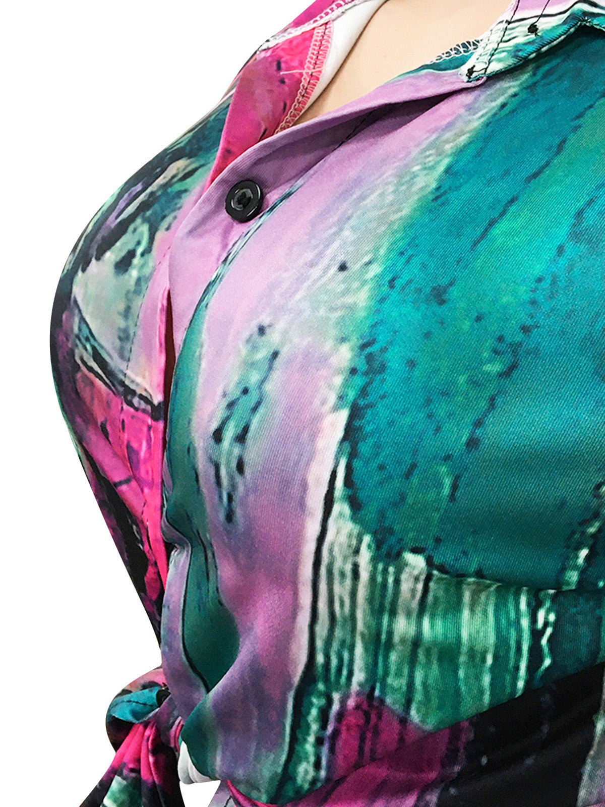 Print Turn-Down Collar Shirt Skinny Pants Two Piece Set