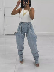 High Waist Baggy Cargo Jeans Patchwork Pants