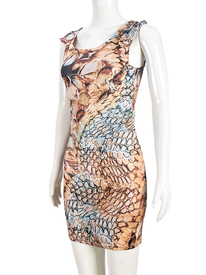 Sexy Abstract Snake Print Bodycon Dress