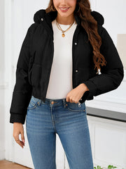 Pocketed Long Sleeve Cropped Hooded Winter Coat