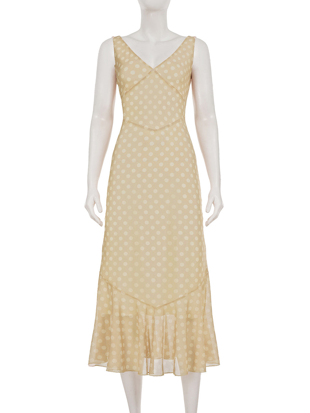 V Neck Sleeveless Polka Dot Slim Ruffle Dress