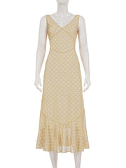 V Neck Sleeveless Polka Dot Slim Ruffle Dress