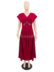 Elegant V Neck Rhinestone Sleeveless Slim Midi Dress