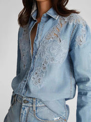 Fashion Denim Lace Denim Shirt -Boutique