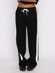 Contrast Side Seam Drawstring Waist Sports Pants