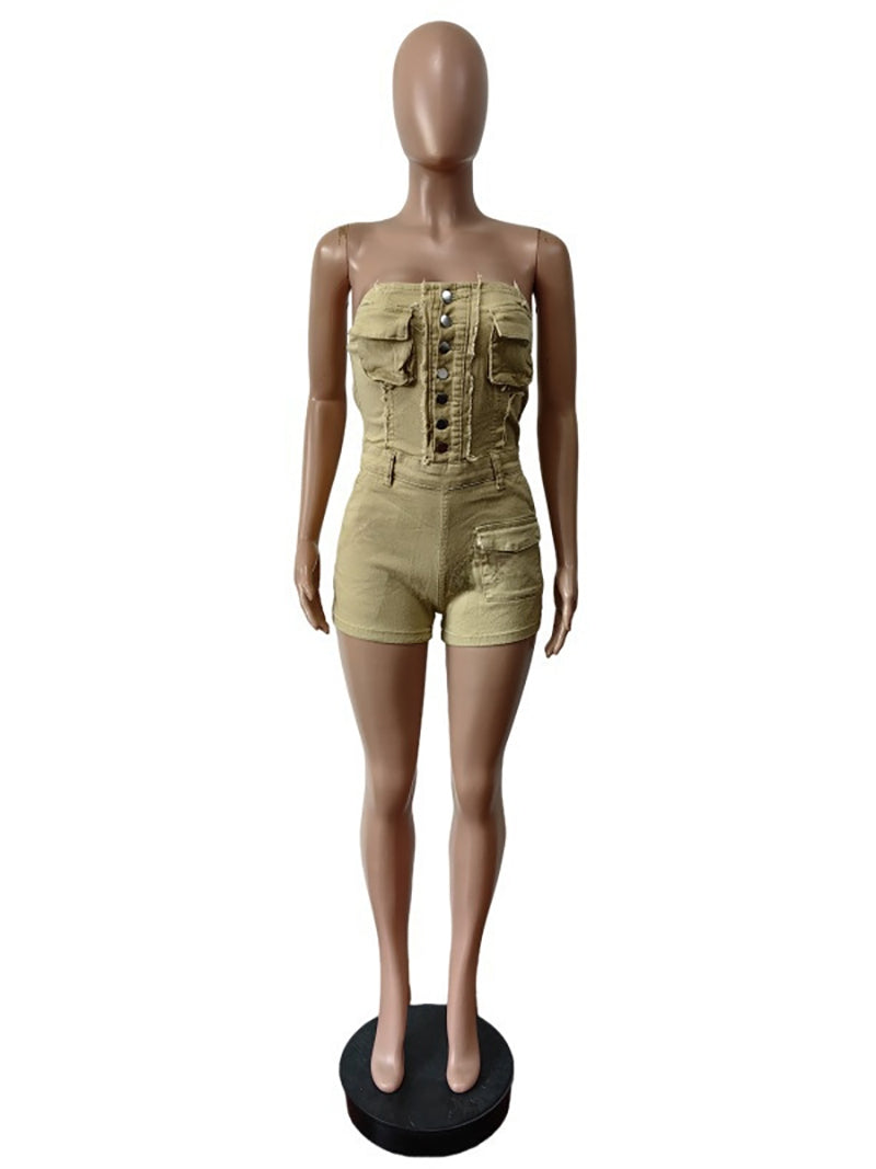 Fashion Strapless Elasticity Cargo Romper