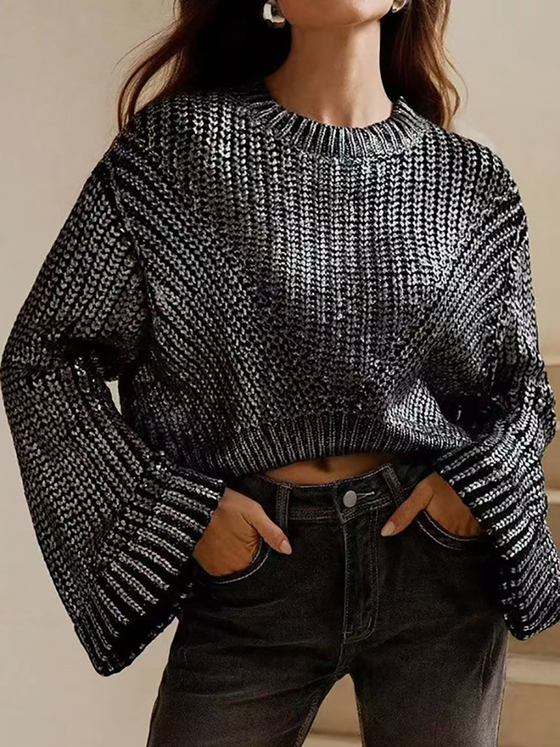 Fashion Gradient Gold Foil Sweater Knit Pullover